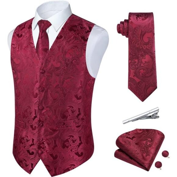 5PCS Tuxedo Waistcoat for Men Red